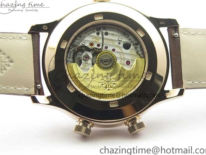 MIROTIME 0427 ZipUp Calatrava 5524R Pilot Travel Time RG GRF Brown Dial on Brown Leather Strap A324 V 7110